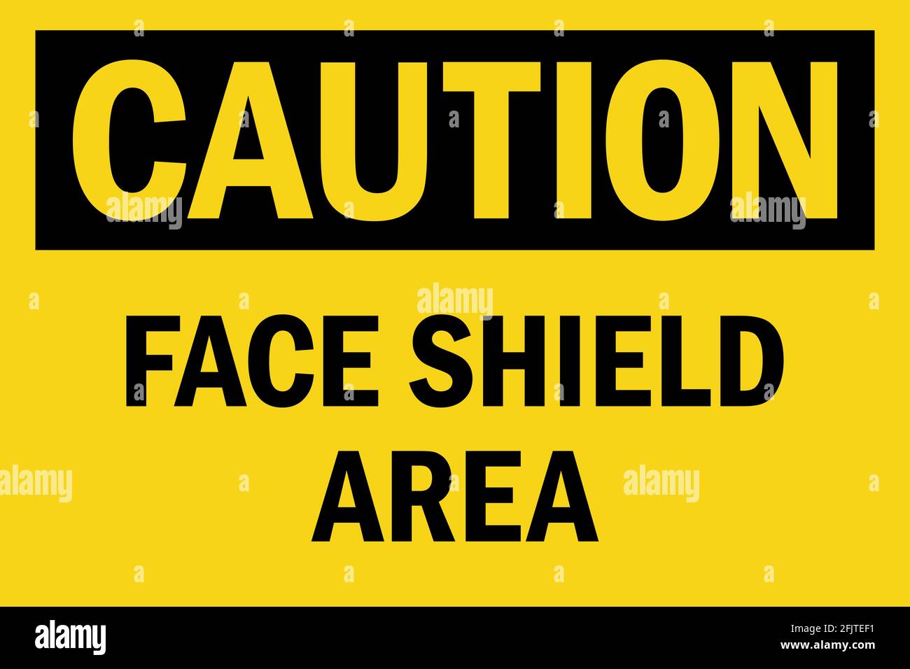 Warnschild für Gesichtsschutz. Schwarz auf gelbem Hintergrund. Personenschutz Sicherheitsschilder und Symbole. Stock Vektor