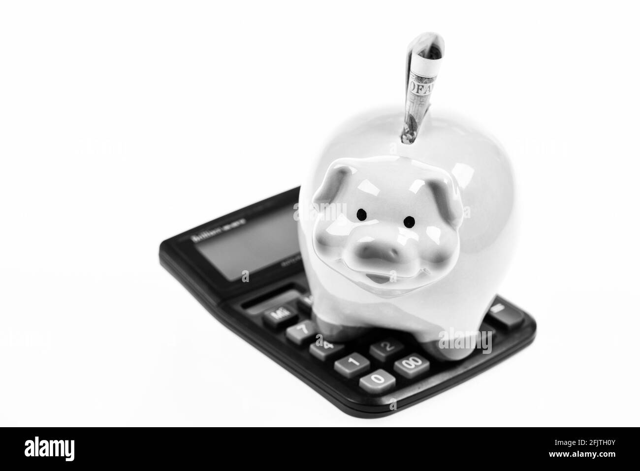 Finanzielles Wohlergehen. Sparkonto. Spareinlagen ist bequem Flexible Art und Weise Einzahlungen Einsparungen. Sparschwein rosa Schwein gefüllt Dollar Banknote und Stockfoto