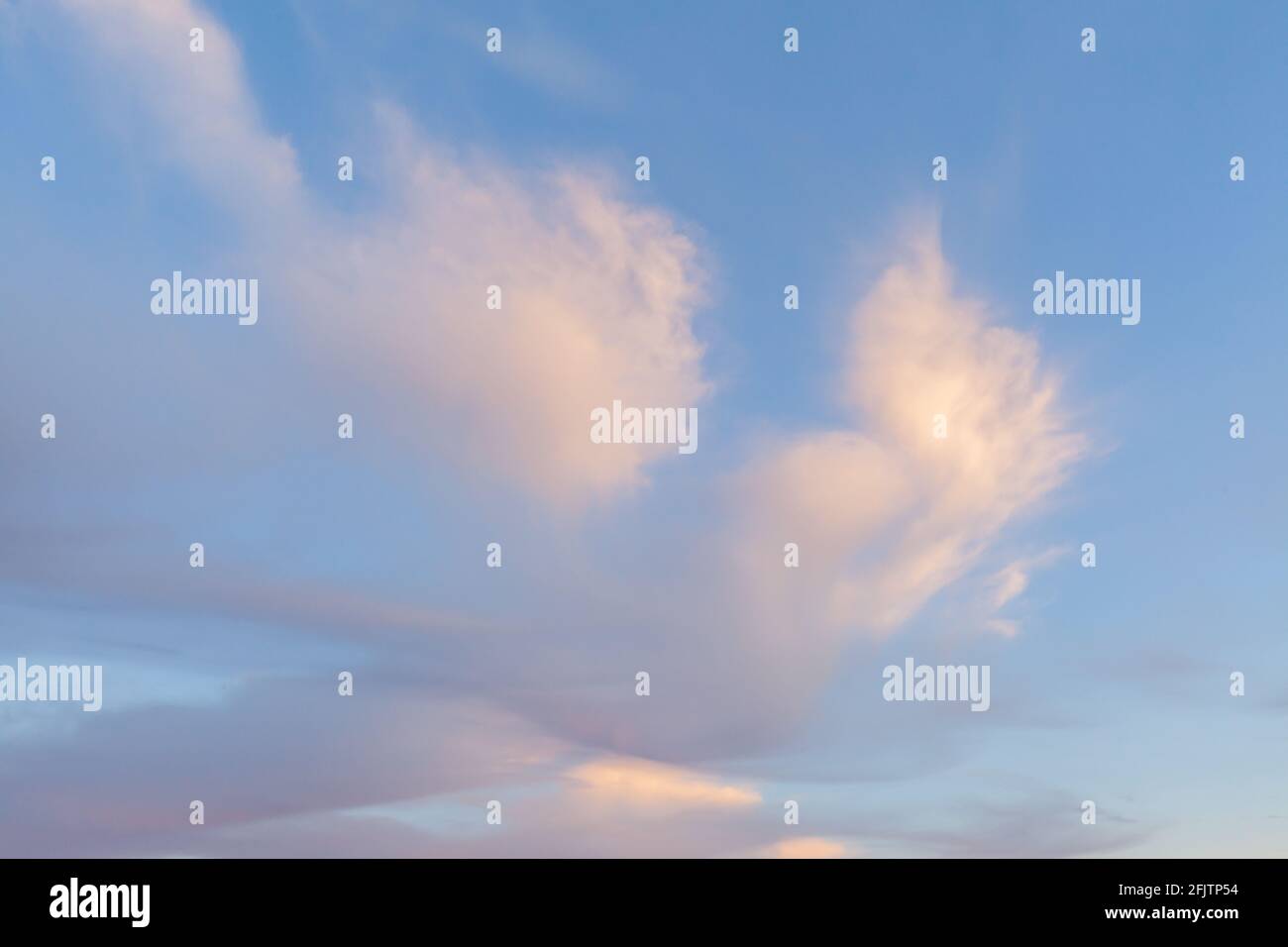 Rosa Sonnenuntergangswolken und blauer Himmel Wetterhintergrund Stockfoto