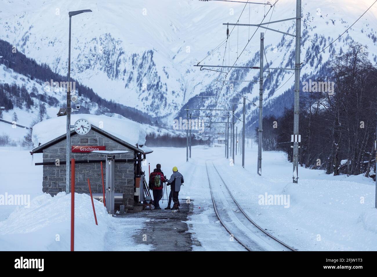 Schweiz, Kanton Wallis, Münster, Geschinen, Bahnhof Stockfotografie Alamy