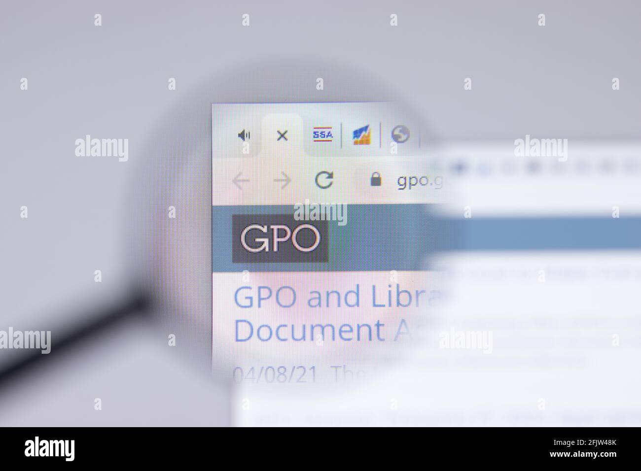 New York, USA - 26. April 2021: United States Government Publishing Office GPO Logo close-up on Website page, illustrative Editorial Stockfoto