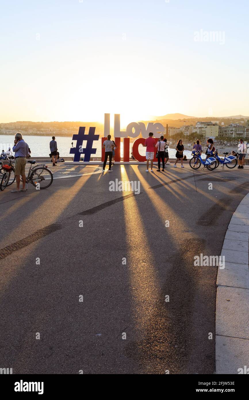 Frankreich, Alpes Maritimes, Nizza, quai Rauba Capeu, #ILoveNizza, Arbeiten auf der Promenade installiert Stockfoto