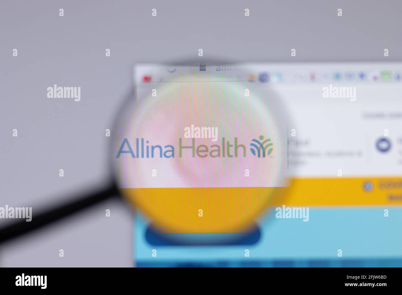 New York, USA - 26. April 2021: Allina Health Logo close-up auf Website-Seite, illustrative Editorial Stockfoto