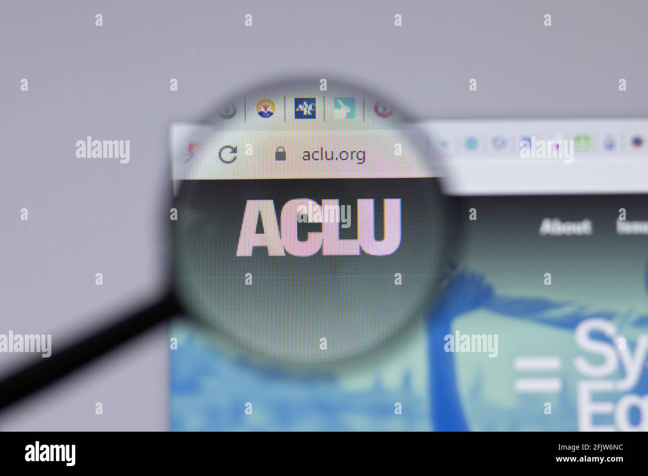 New York, USA - 26. April 2021: American Civil Liberties Union ACLU-Logo close-up auf Website-Seite, illustrative Editorial Stockfoto