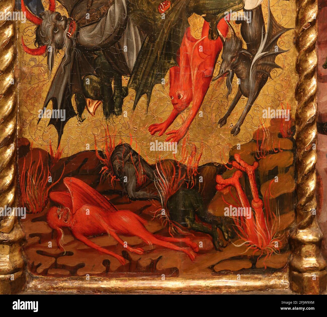 Altarbild des heiligen Erzengels Michael. Joan Mates (1370-1431). Tempera auf Holz. Santa Maria de Penafel. Santa Margarita i els Monjos. Nationale Kunst Stockfoto