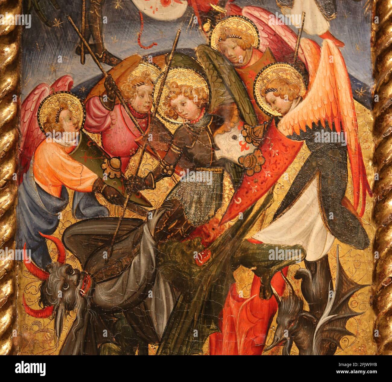 Altarbild des Erzengels Michael. Joan Mates (1370-1431). Tempera auf Holz. Santa Margarita i els Monjos. Nationales Kunstmuseum von Katalonien. Barc Stockfoto