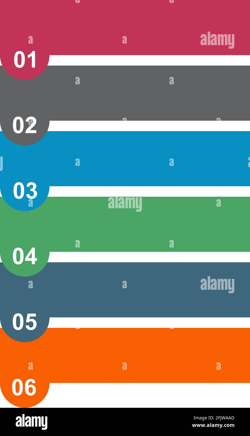 Farbenfrohe Infografik in 6 Schritten. Vektor-Illustration auf weißem Hintergrund. Stock Vektor