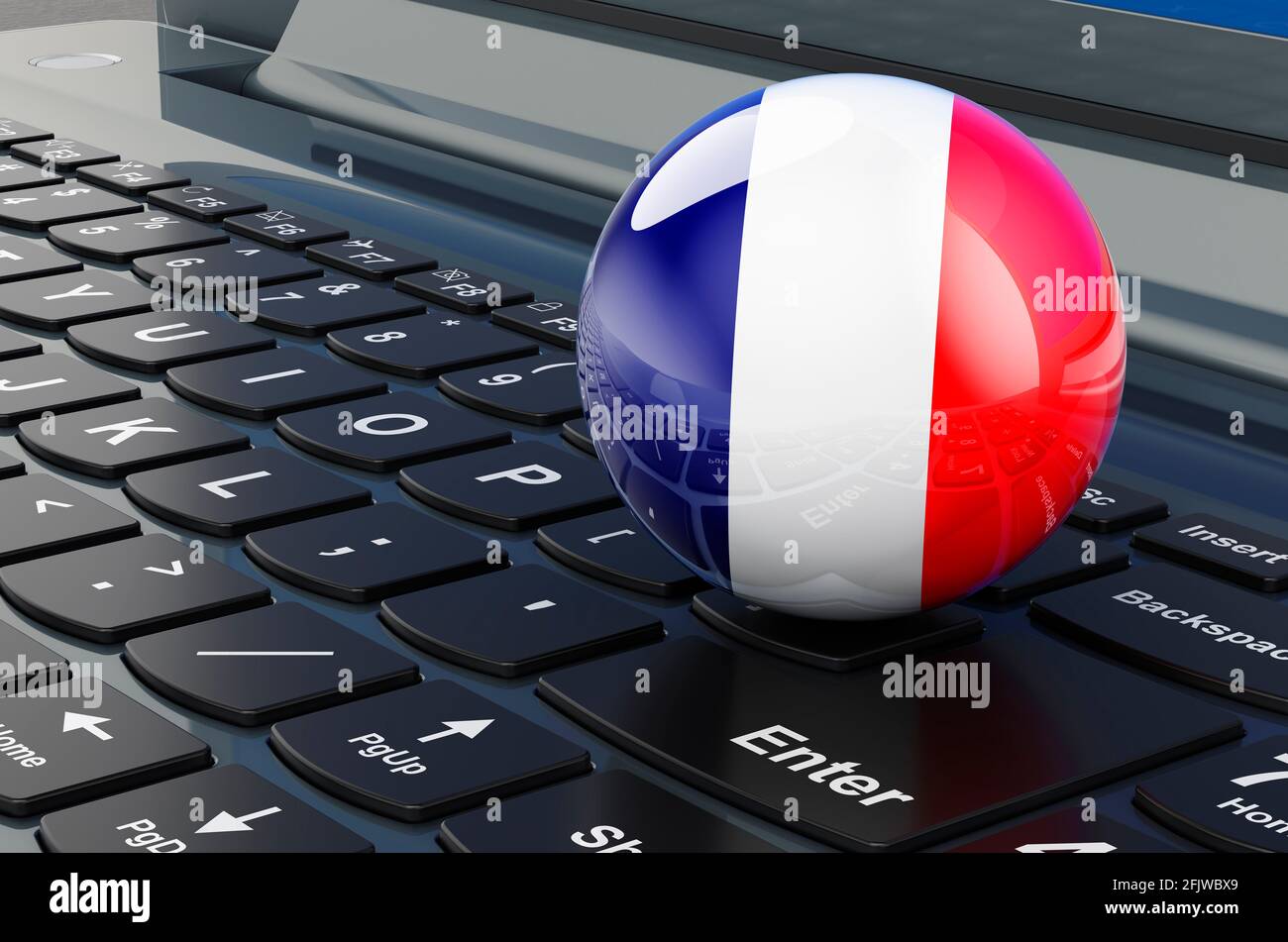Französische Flagge auf der Laptop-Tastatur. Online-Geschäft, E-Bildung,  Einkaufen in Frankreich Konzept. 3D-Rendering Stockfotografie - Alamy
