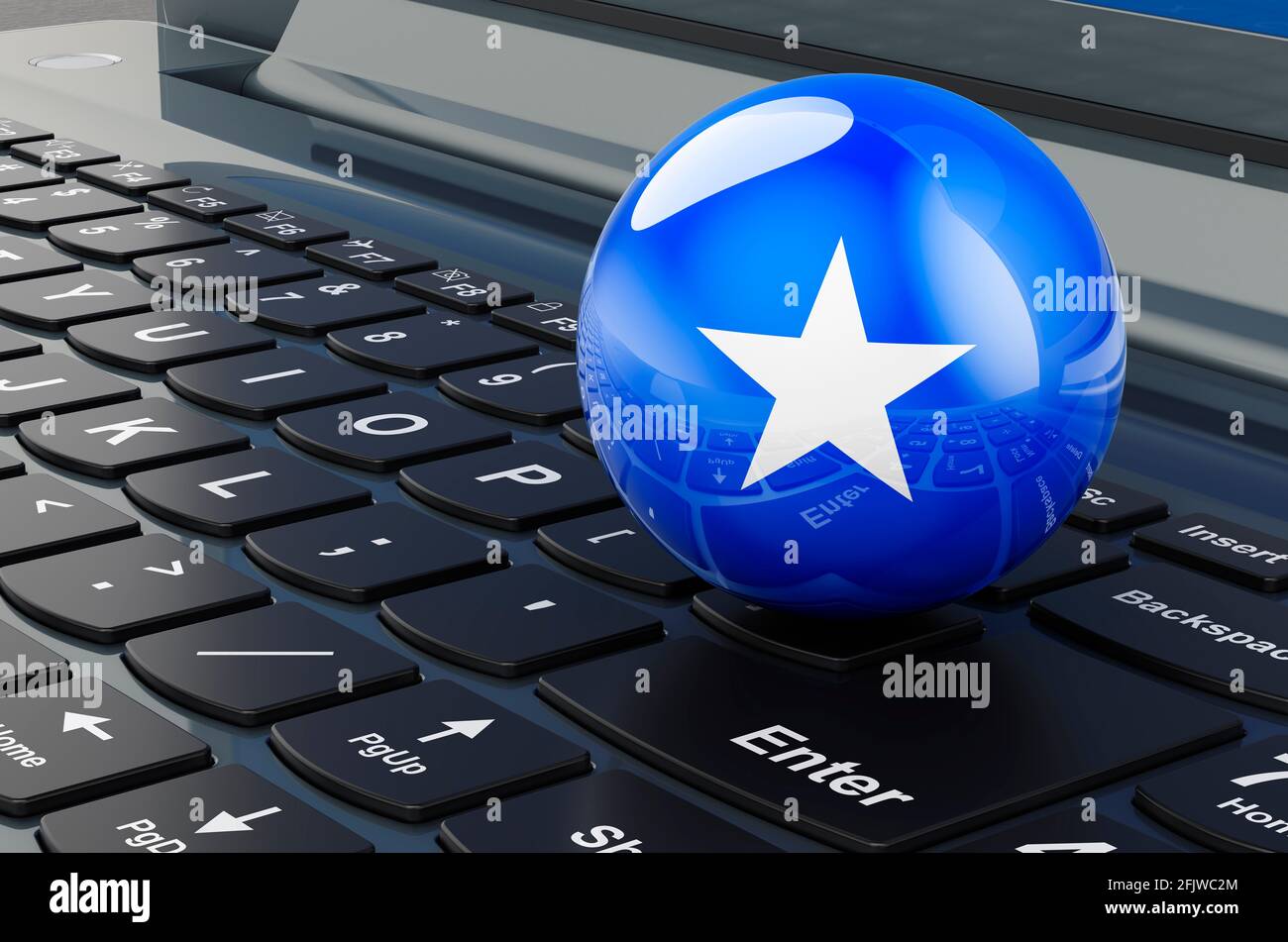 Somalische Flagge auf der Laptop-Tastatur. Online-Business, E-Education, Shopping in Somalia Konzept. 3D-Rendering Stockfoto