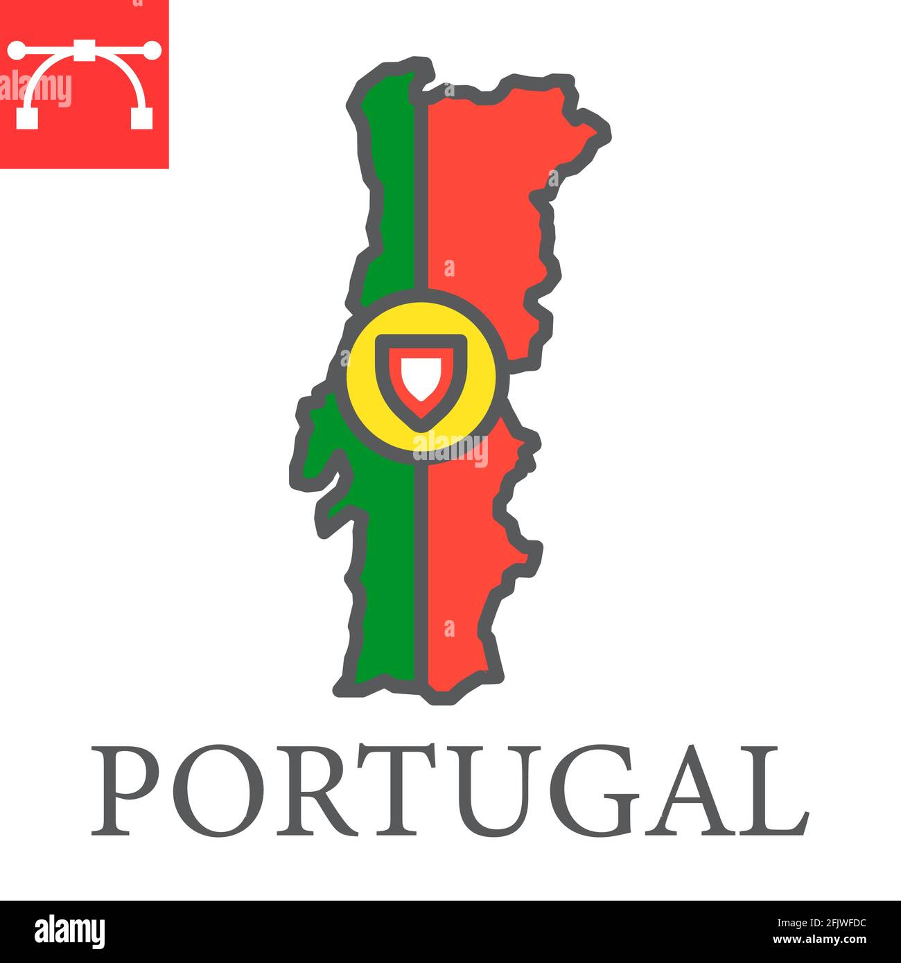 Karte von Portugal Flagge Farbe Linie Symbol Stock Vektor