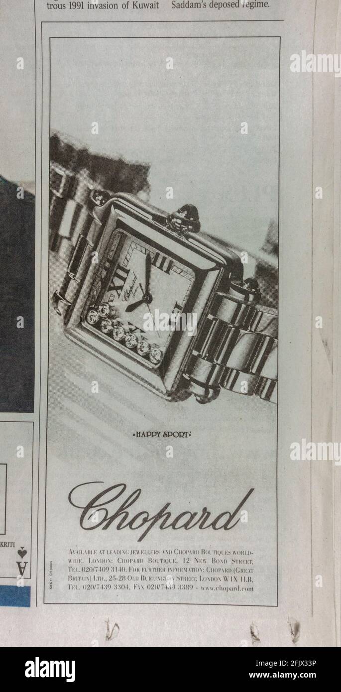 Anzeige für Chopard Juweliere in der britischen Zeitung Times am 15. Dezember 2003. Stockfoto