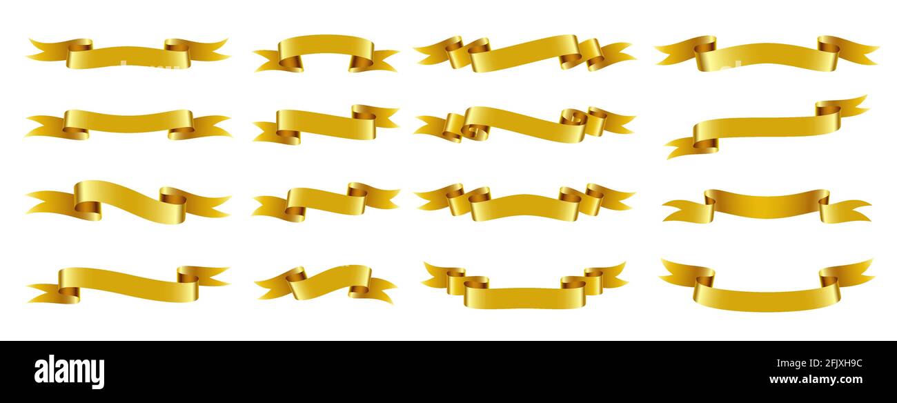 Goldenes Band Auf Weiss Gesetzt Premium Qualitat Glanzend Vintage Goldenen Textrahmen Banner Design Vorlage Verschiedene Formen Elegante Retro Label Header Dekor Glanzendes Papierband Aus Scroll Folie Anhanger Mit Luxurioser Flagge Stock