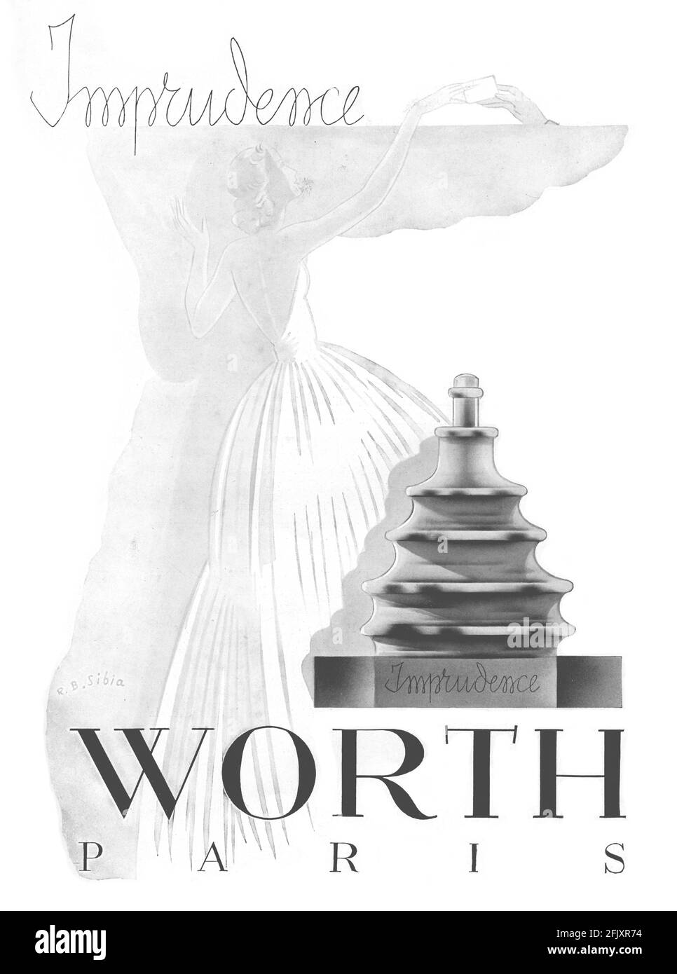 Vintage-französische „Unvorsichtigkeit von Worth“-Werbung (A3+-Poster, 600 dpi) Stockfoto