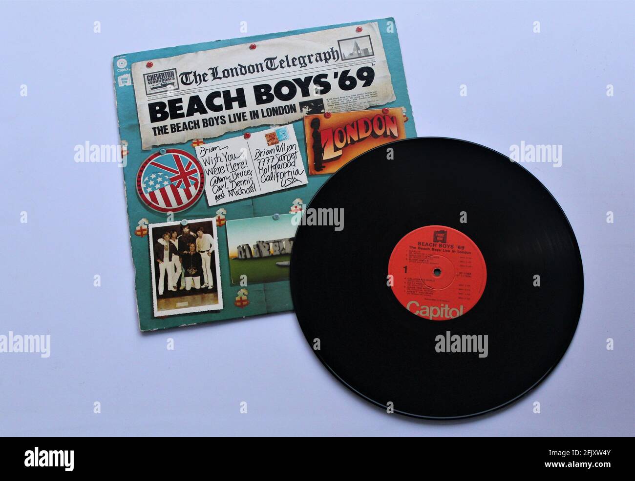 Klassische Rockband, das Beach Boys-Musikalbum auf Vinyl-LP-Schallplatte. Mit Dem Titel Live In London 1969 Stockfoto