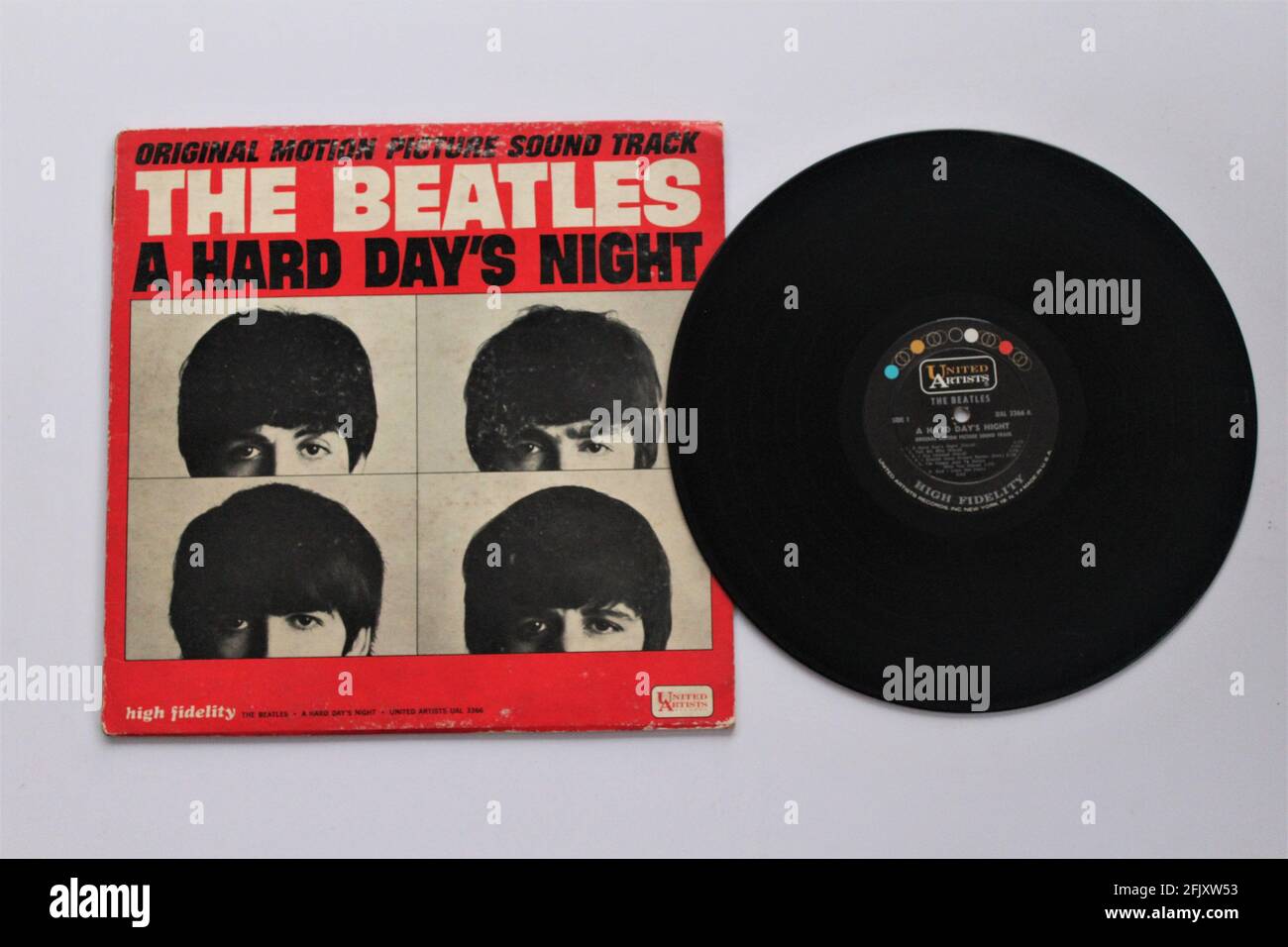Das Beatles Original Motion Picture Soundtrack-Musikalbum auf Vinyl-Schallplatte. Englische Rockmusik mit dem Titel: A Hard Days Night Stockfoto