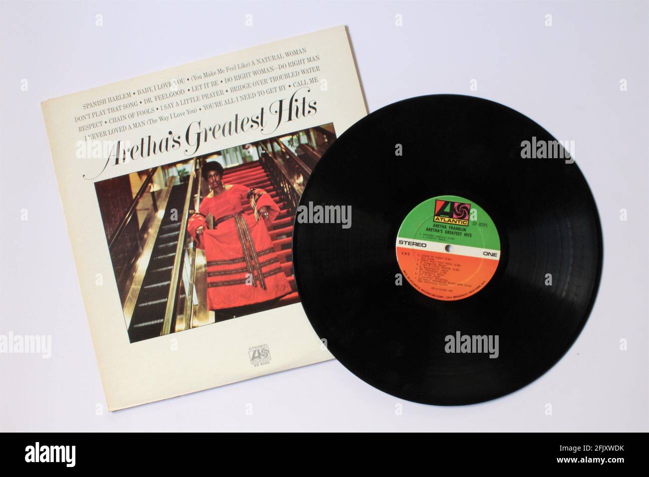Queen of Soul, Aretha Franklin, Musikalbum auf Vinyl. Die Platte trägt den Titel Aretha's Greatest Hits Stockfoto