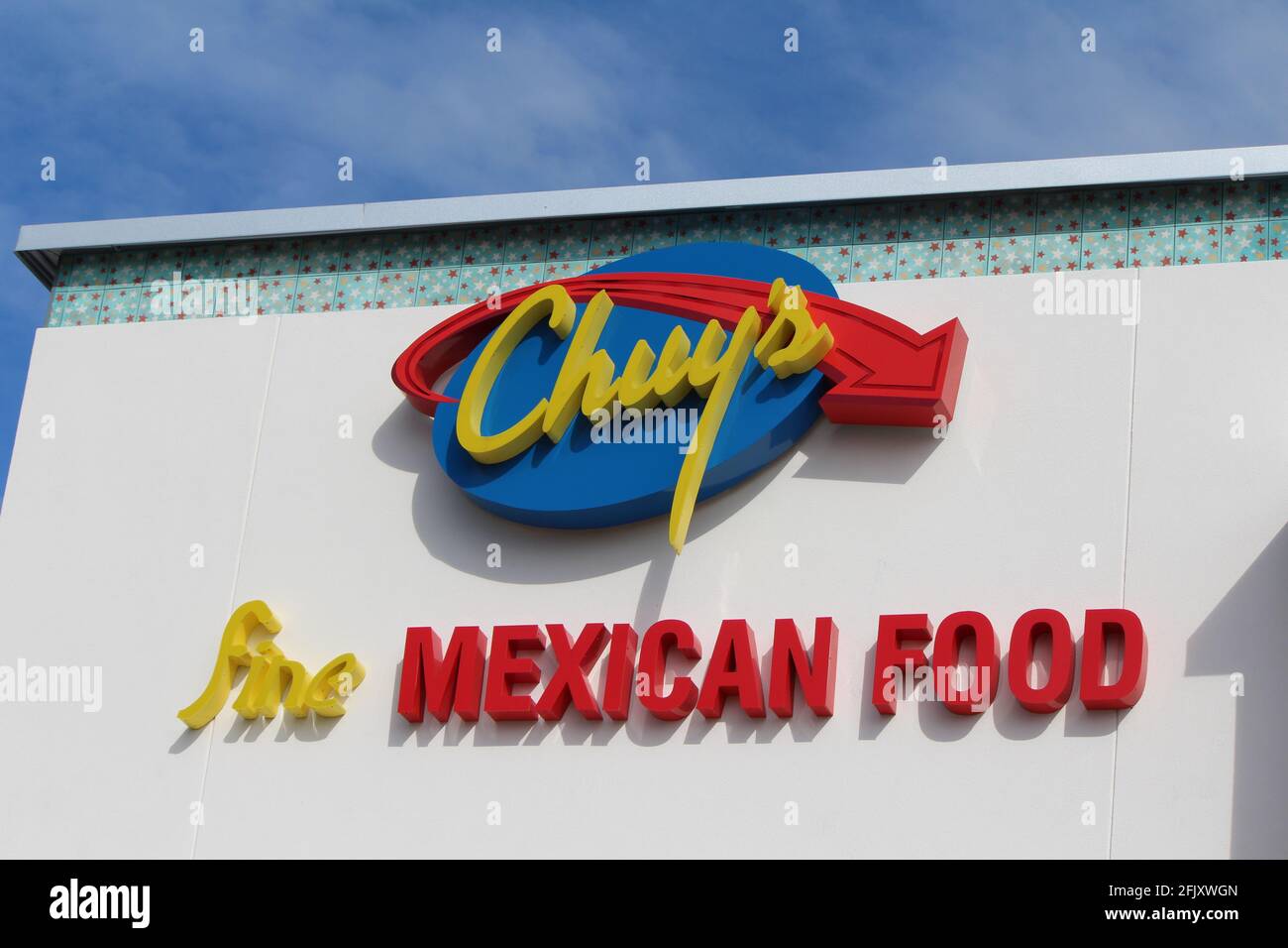 Chuy's ist eine Tex-Mex-Restaurantkette, die 1982 von Mike Young und John Zapp in Austin, Texas, gegründet wurde. Chuy's serviert authentische Tex-Mex-Gerichte. Nahaufnahme Stockfoto