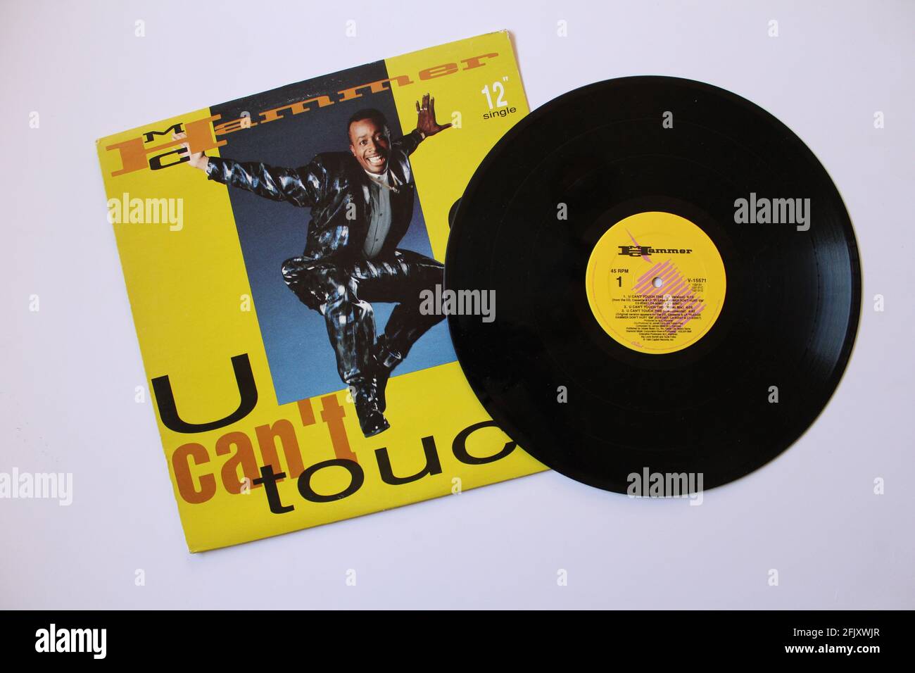 Hip-Hop- und Pop-Rap-Künstler, MC Hammer-Musikalbum auf Vinyl-Schallplatte. Mit dem Titel: U can't touch this Stockfoto