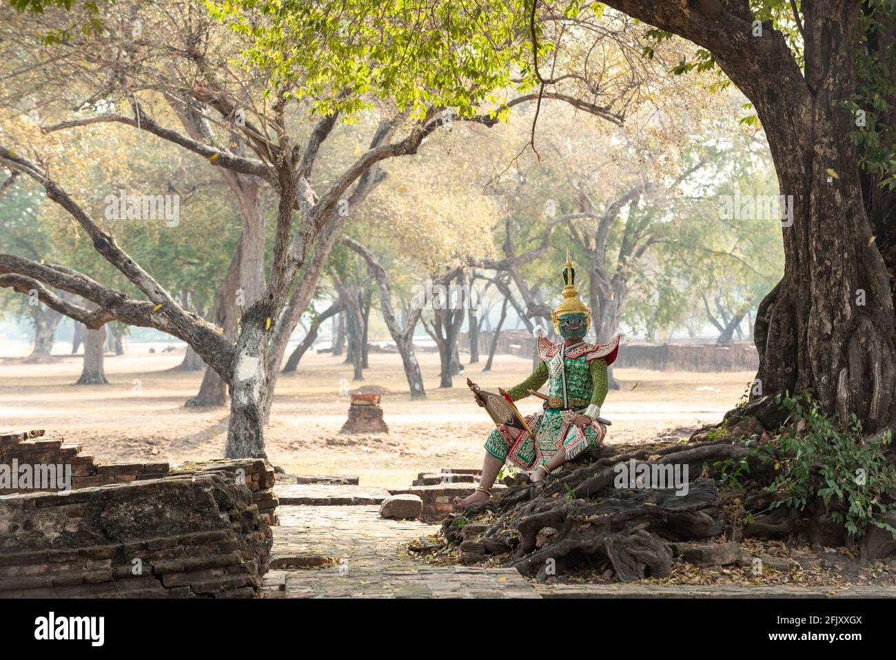 Khon Kunst der Kultur Thailand Tanzen in der maskierten Ramayana Story. Stockfoto