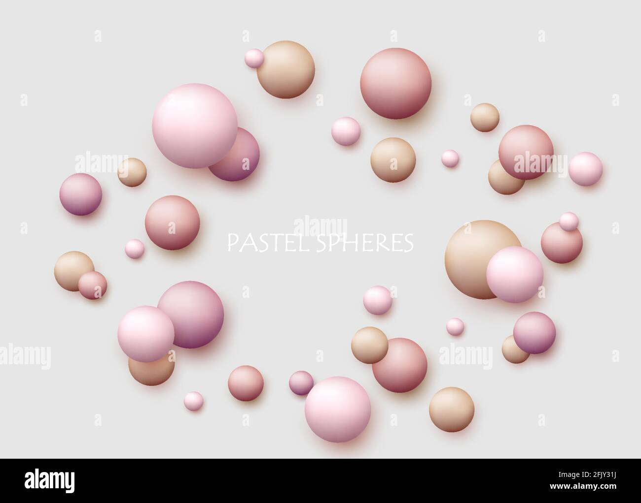Vektor dynamischen Hintergrund mit bunten realistischen 3d-Kugeln. Runde Kugel in Perlen Pastellfarben auf dem Hintergrund. Puderbälle, Fundament, Pulver, erröten Stock Vektor