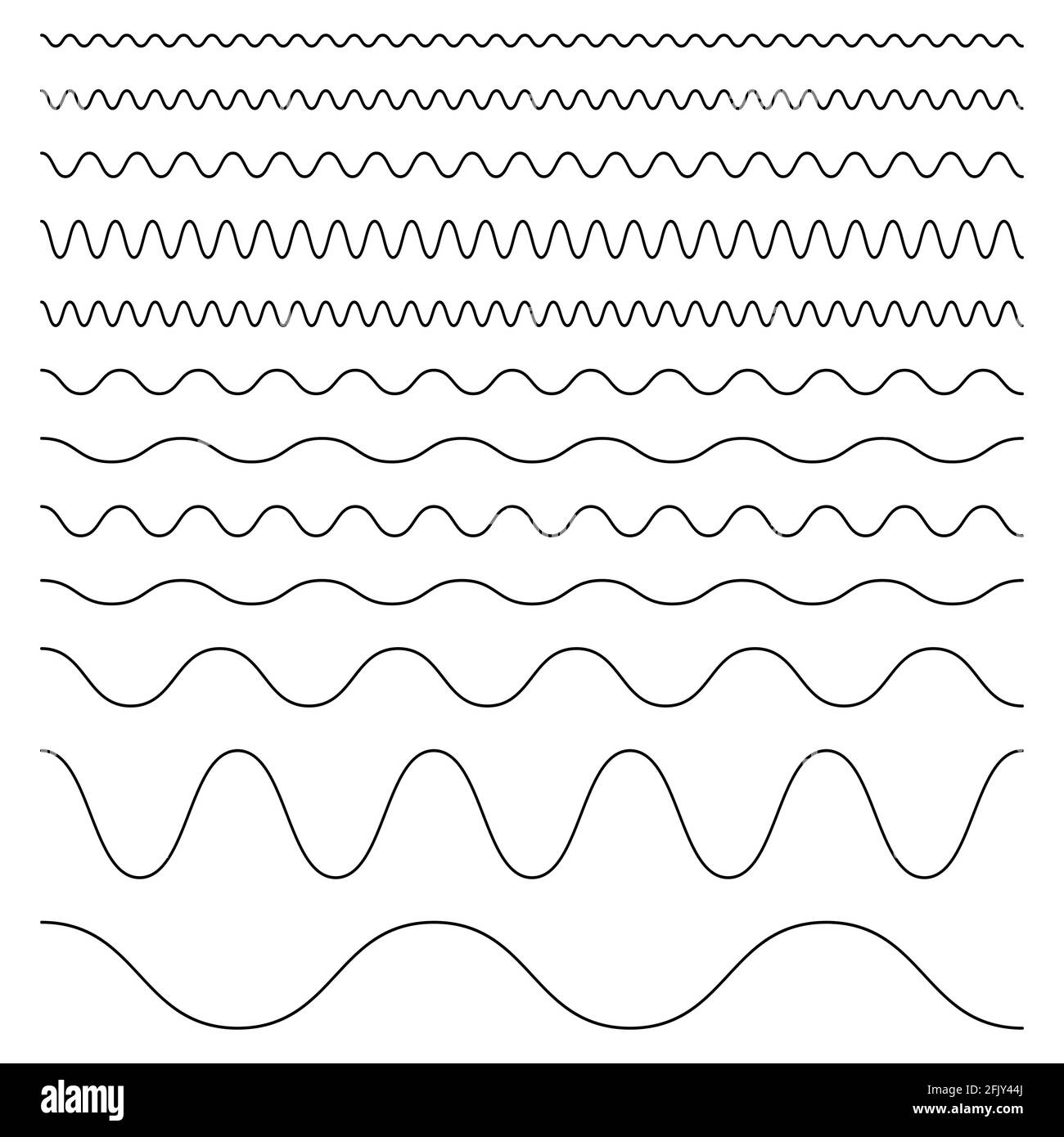 Satz waveliger horizontaler Linien. Vektordesign-Element auf weißem Hintergrund isoliert Stock Vektor