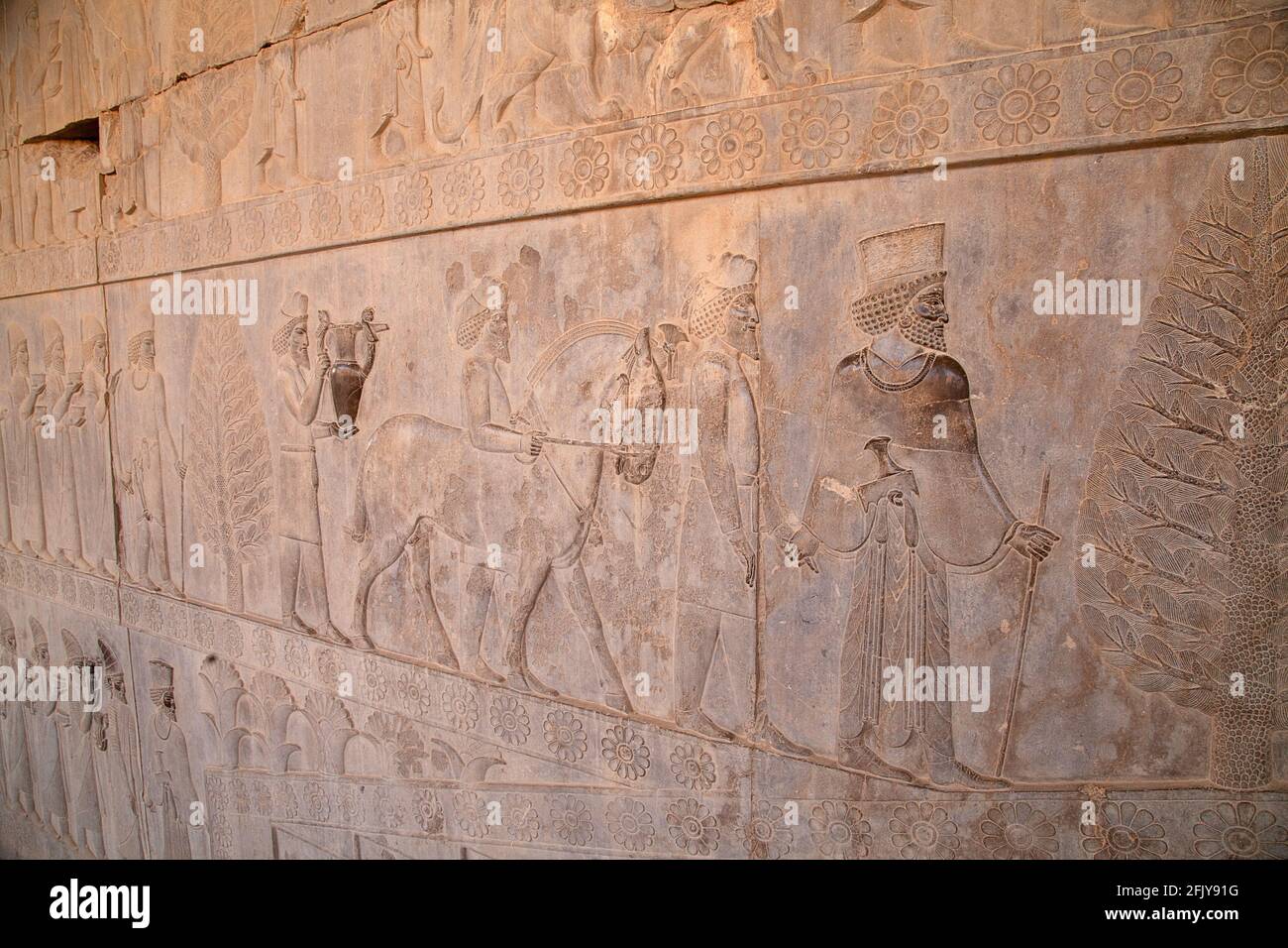 Persepolis, Apadana-Treppenhausfassade, Antikes Relief der Achämeniden, in Shiraz Stockfoto