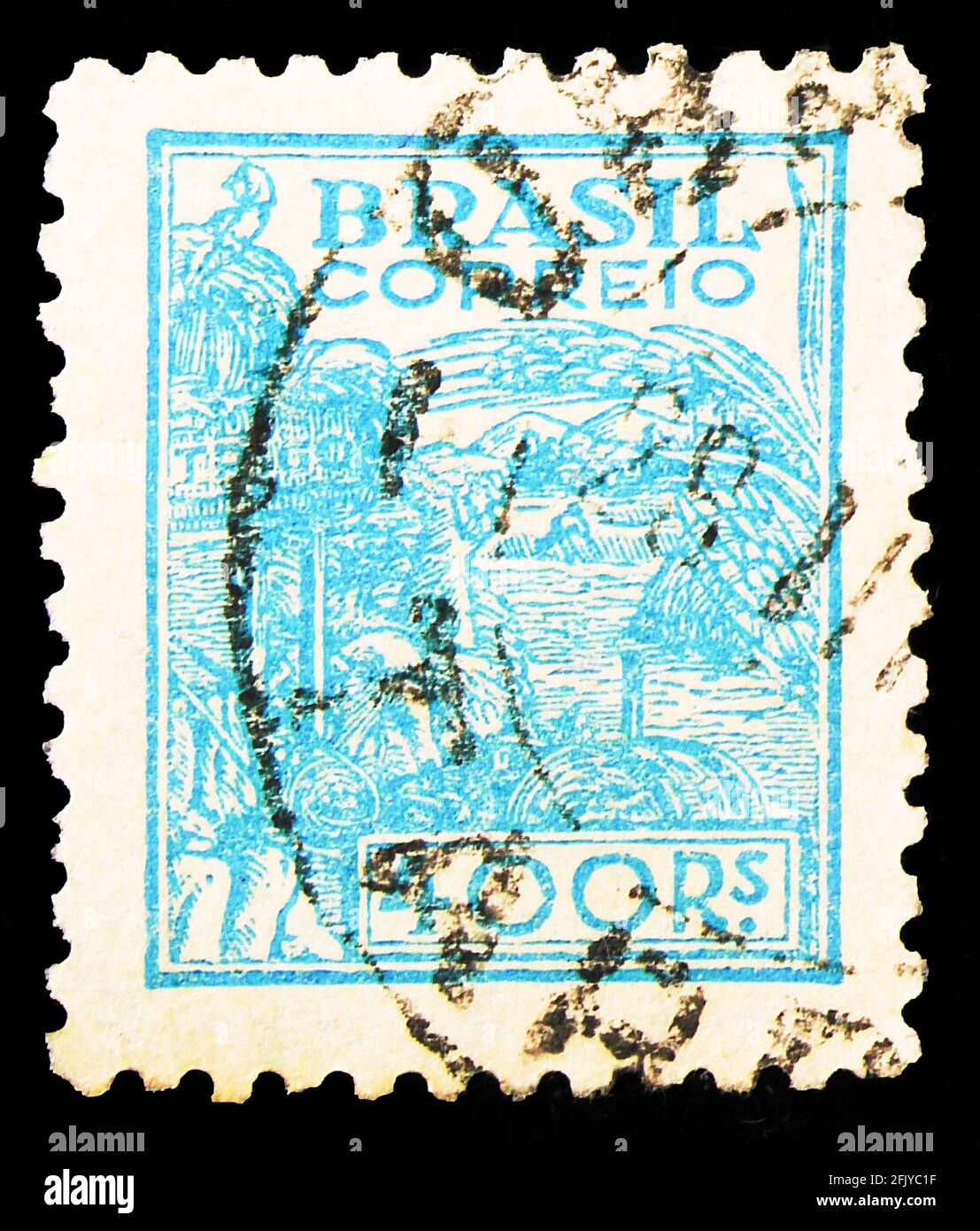 MOSKAU, RUSSLAND - 27. SEPTEMBER 2019: In Brasilien gedruckte Briefmarke zeigt Landwirtschaft, Serie, um 1942 Stockfoto