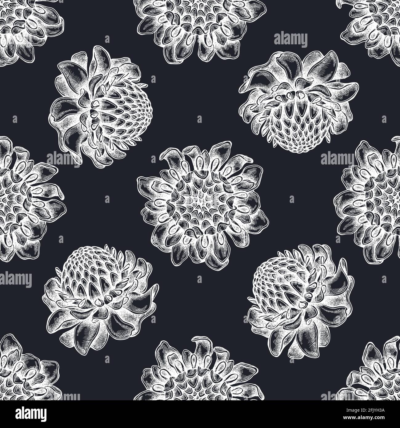 Nahtloses Muster mit handgezeichneter Kreide etlingera Stock Vektor