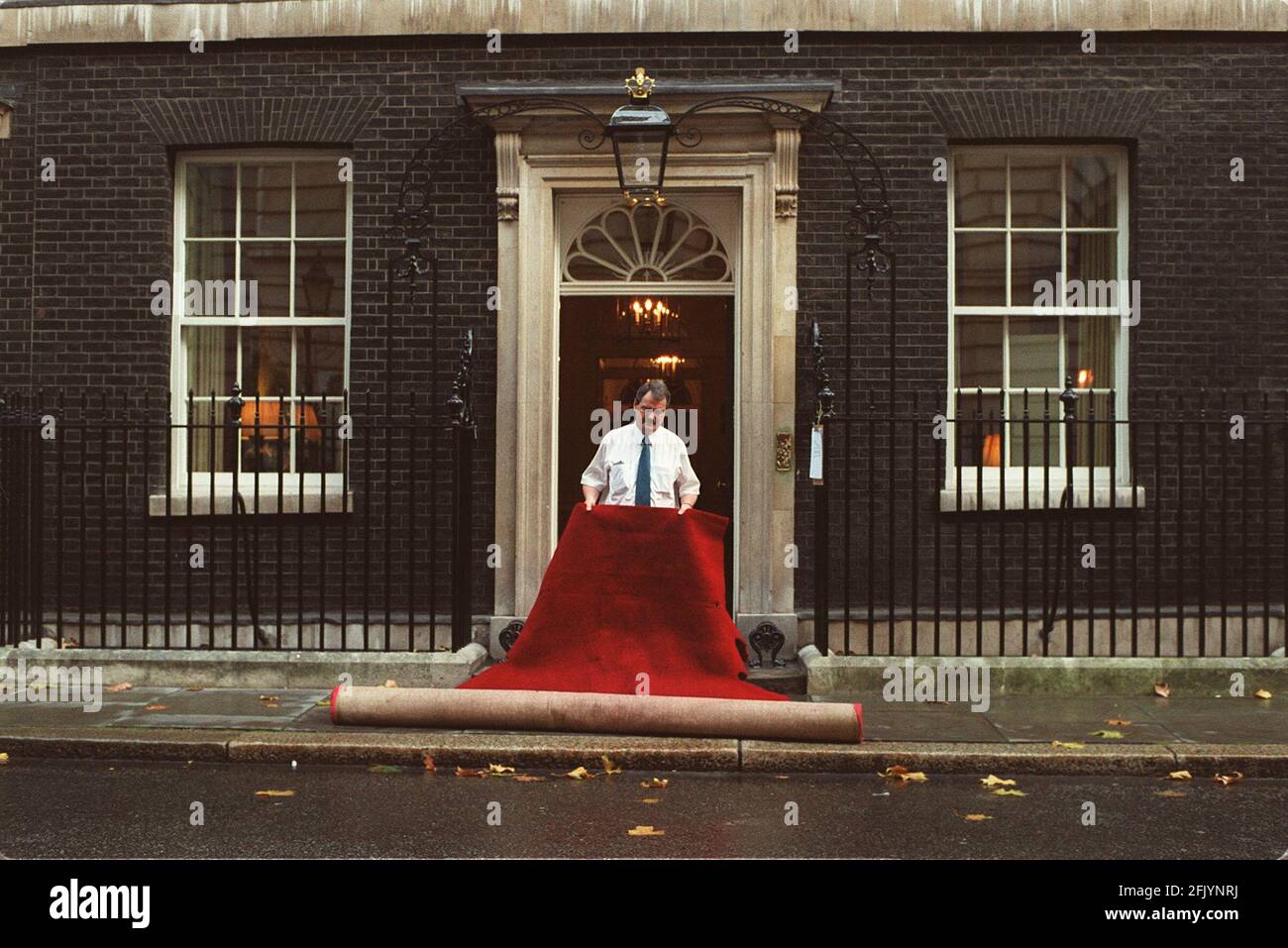 Vorbereitungen im November 1999 für das Treffen von Präsident Jacques Chirac und Tony Blair MP Prime Minster vor 10 Downing Street Stockfoto