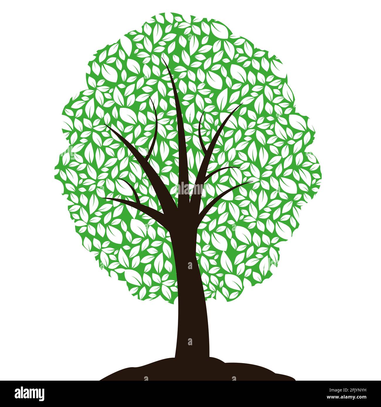 Baum mit Blättern. Vorlage für Logo-Design, Abzeichen, Aufkleber und Logos für Ihr Unternehmen. Pflanzen, Natur und Ökologie. Flacher Style. Vektorgrafik Stock Vektor