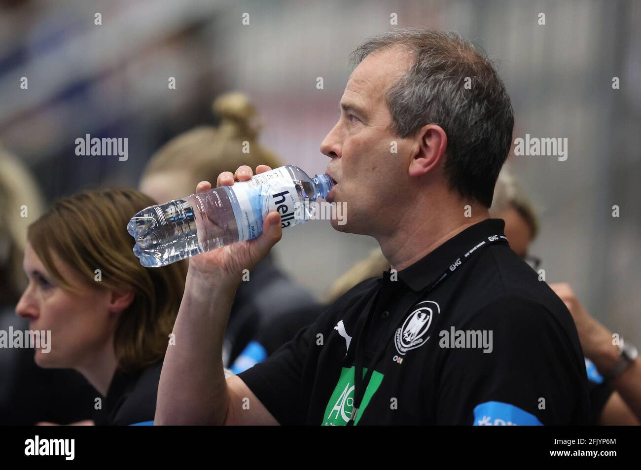 firo: 04/20/2021 Handball: Frauen Frauen Lv§Nderspiel WM Qualifikation DHB Frauen Nationalmannschaft Deutschland - Portugal GER, Coach, Henk Groener Einsatz weltweit Stockfoto