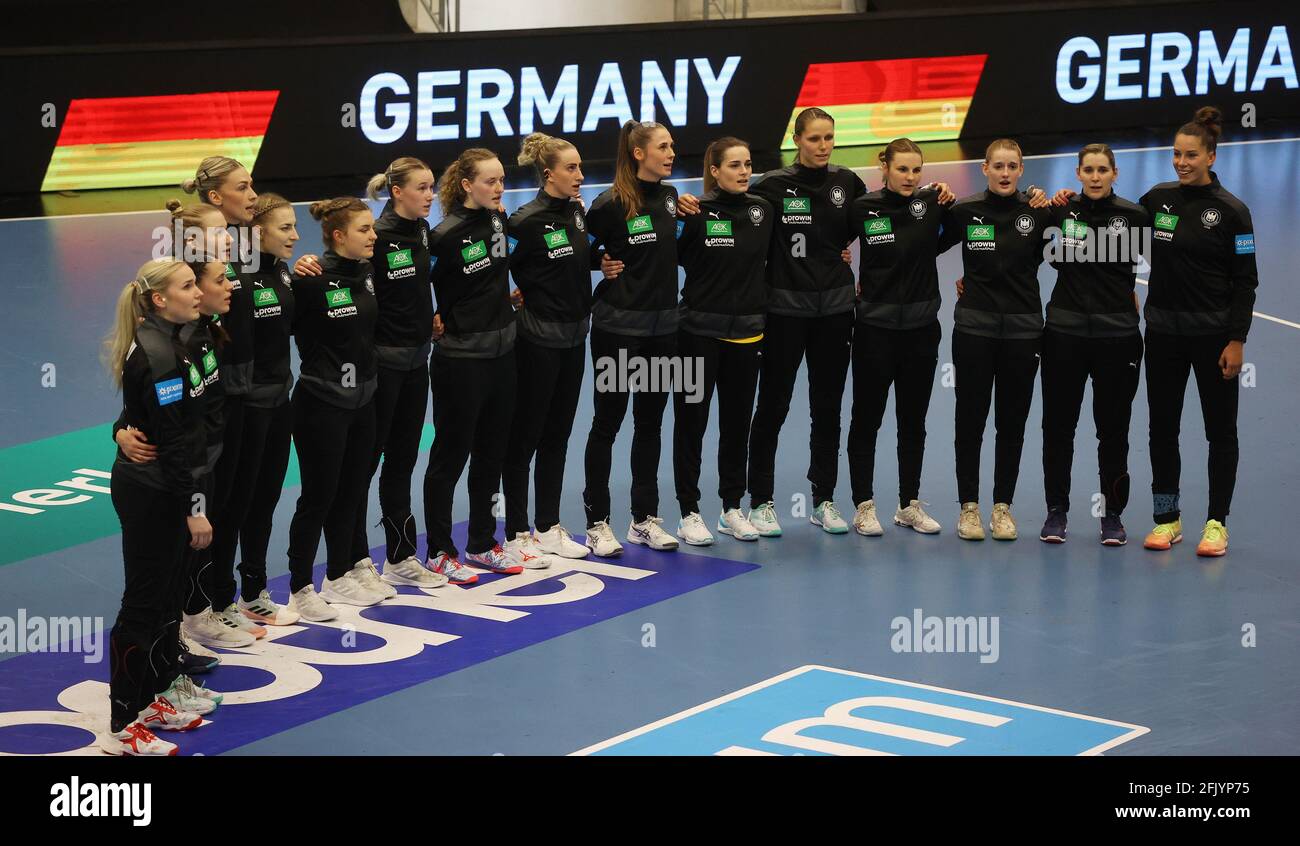 firo: 04/20/2021 Handball: Women Women Women Lv§nderspiel WM Qualifikation DHB Frauen Nationalmannschaft Deutschland - Portugal Teamfoto, Team weltweit Stockfoto