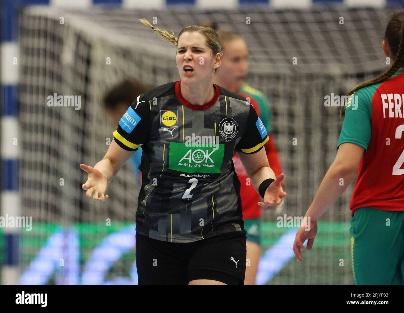 firo: 20.04.2021 Handball: Women Women Women Lv§nderspiel WM Qualifikation DHB Women National Team Deutschland - Portugal Jubilation, Gestik, GER, Marlene Zapf Stockfoto