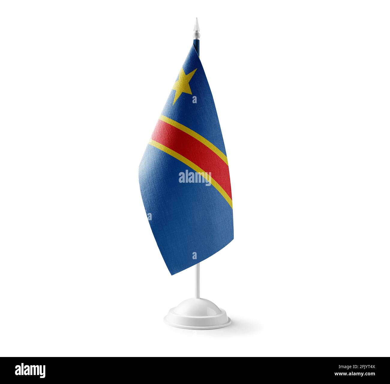 Kleine Nationalflagge der Demokratischen Republik Kongo Auf weißem Hintergrund Stockfoto