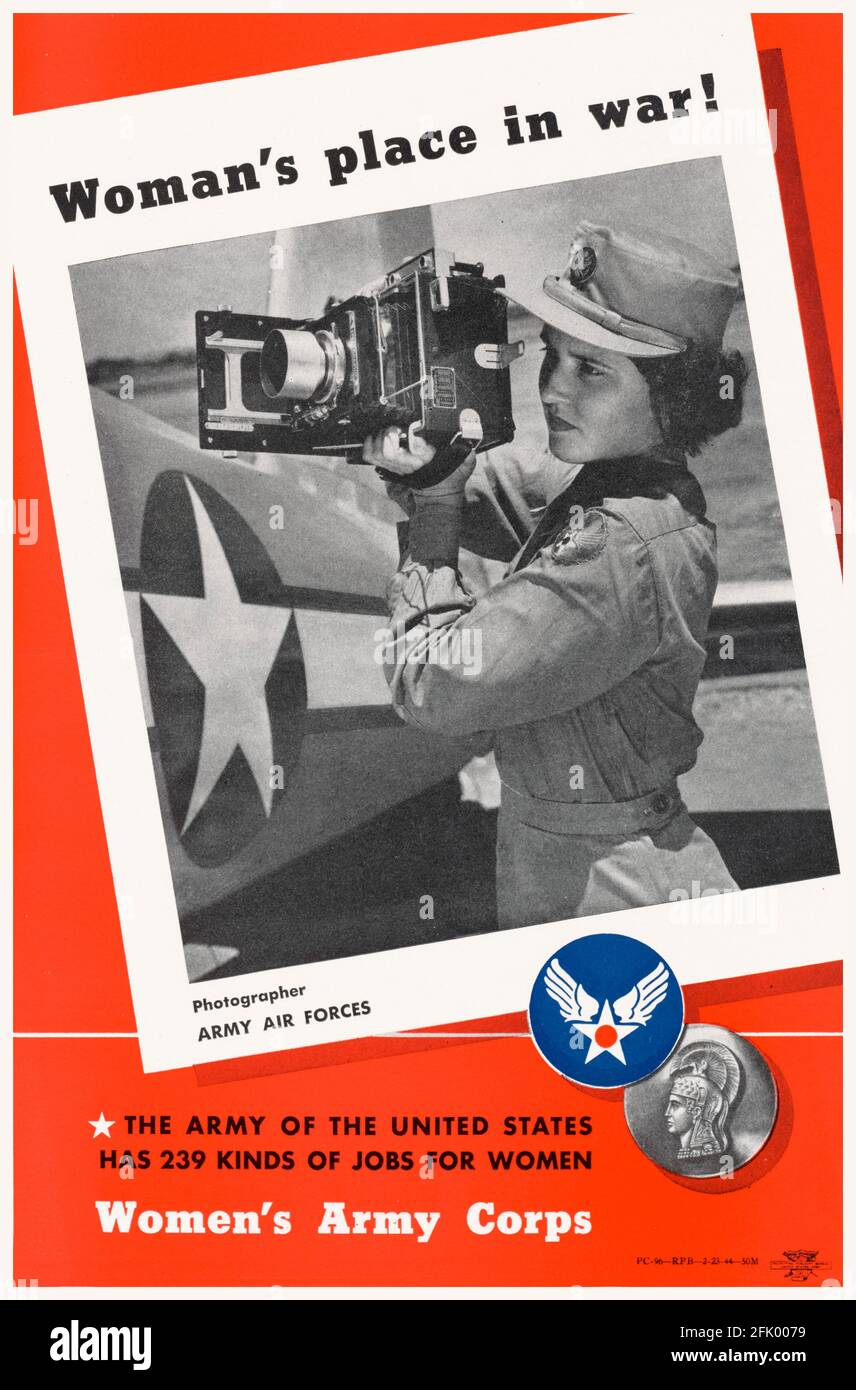 Women's Army Corps (WAC), Woman's Place in war, Fotograf: Army Air Forces, amerikanisch, Kriegsposter der Frauen aus dem 2. Weltkrieg, 1941-1945 Stockfoto