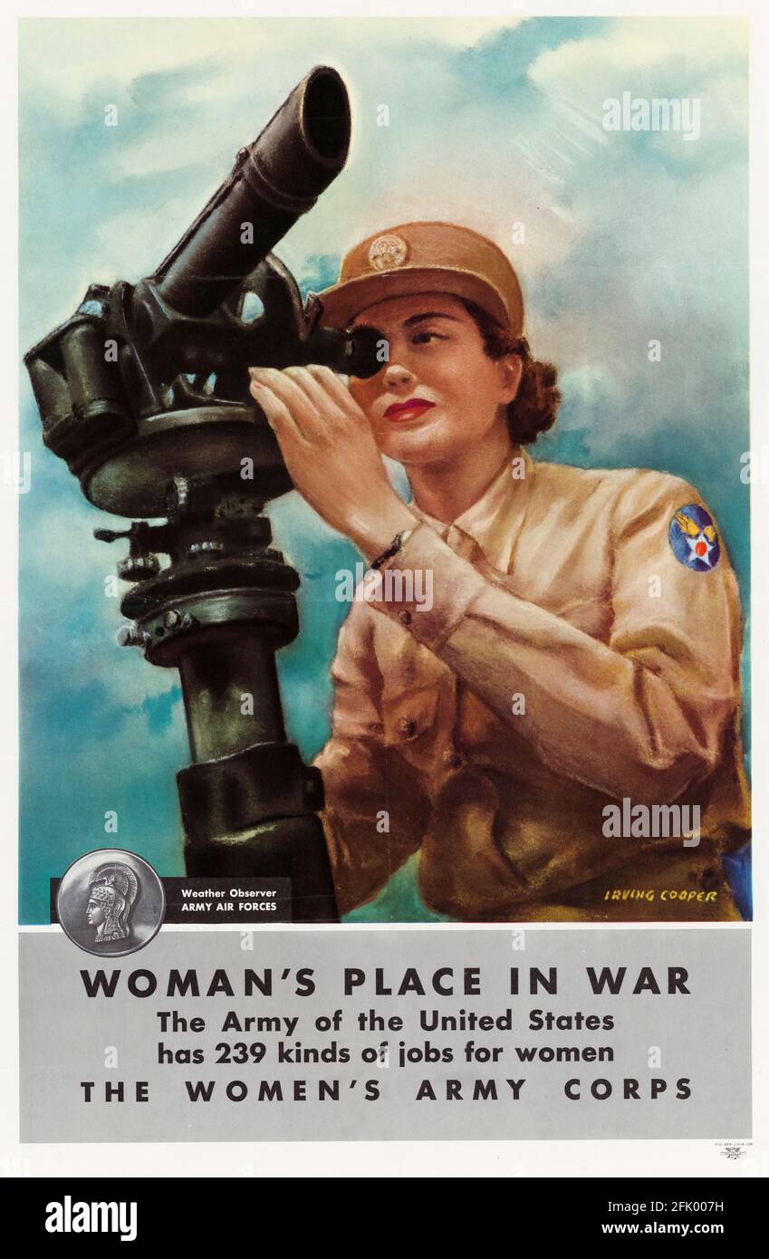 Women's Army Corps (WAC), Woman's Place in war, Weather Observer, weibliches Kriegsposter aus dem 2. Weltkrieg, 1941-1945 Stockfoto