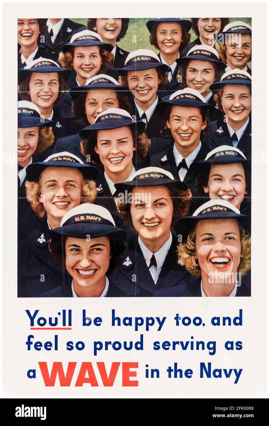 US-Amerikanerin, Plakat zur Rekrutierung von Frauen aus dem 2. Weltkrieg: Gruppe von WELLENREKRUTEN, WAVES, (US Navy), 1941-1945 Stockfoto