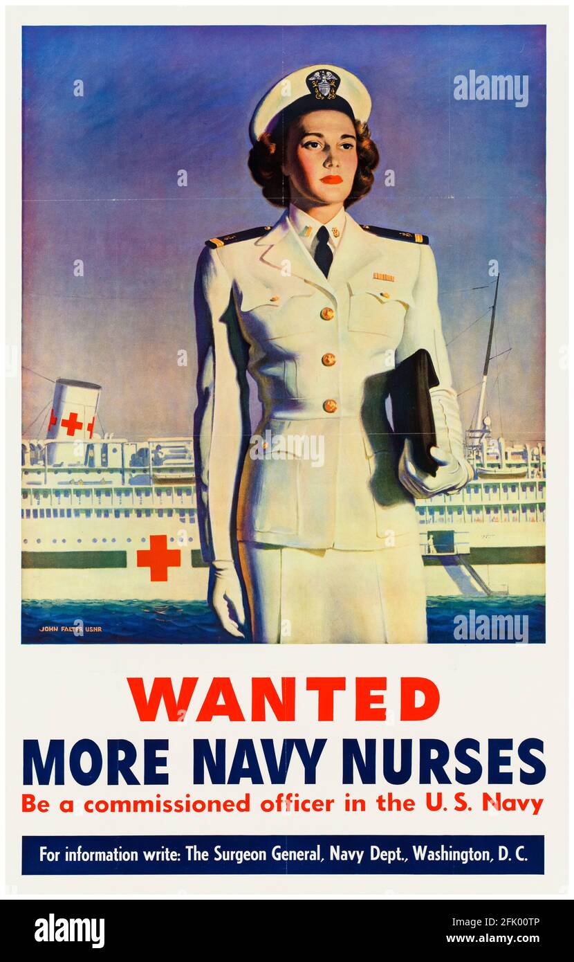 US-Amerikaner, Plakat zur Rekrutierung von Frauen aus dem 2. Weltkrieg, Wanted More Navy Nurses (US Navy, USN), 1941-1945 Stockfoto