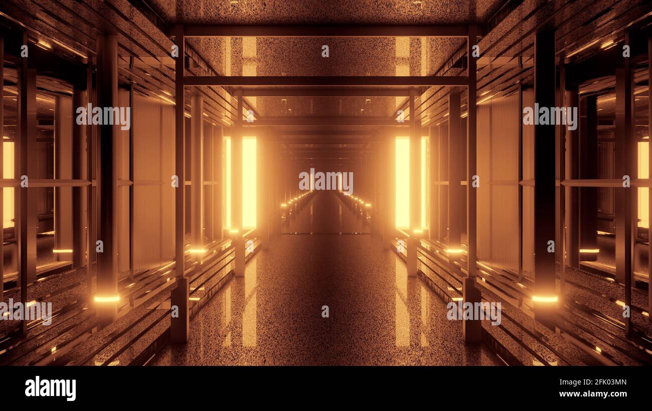 3D-Darstellung des symmetrischen 4K-UHD-Tunnels Stockfoto