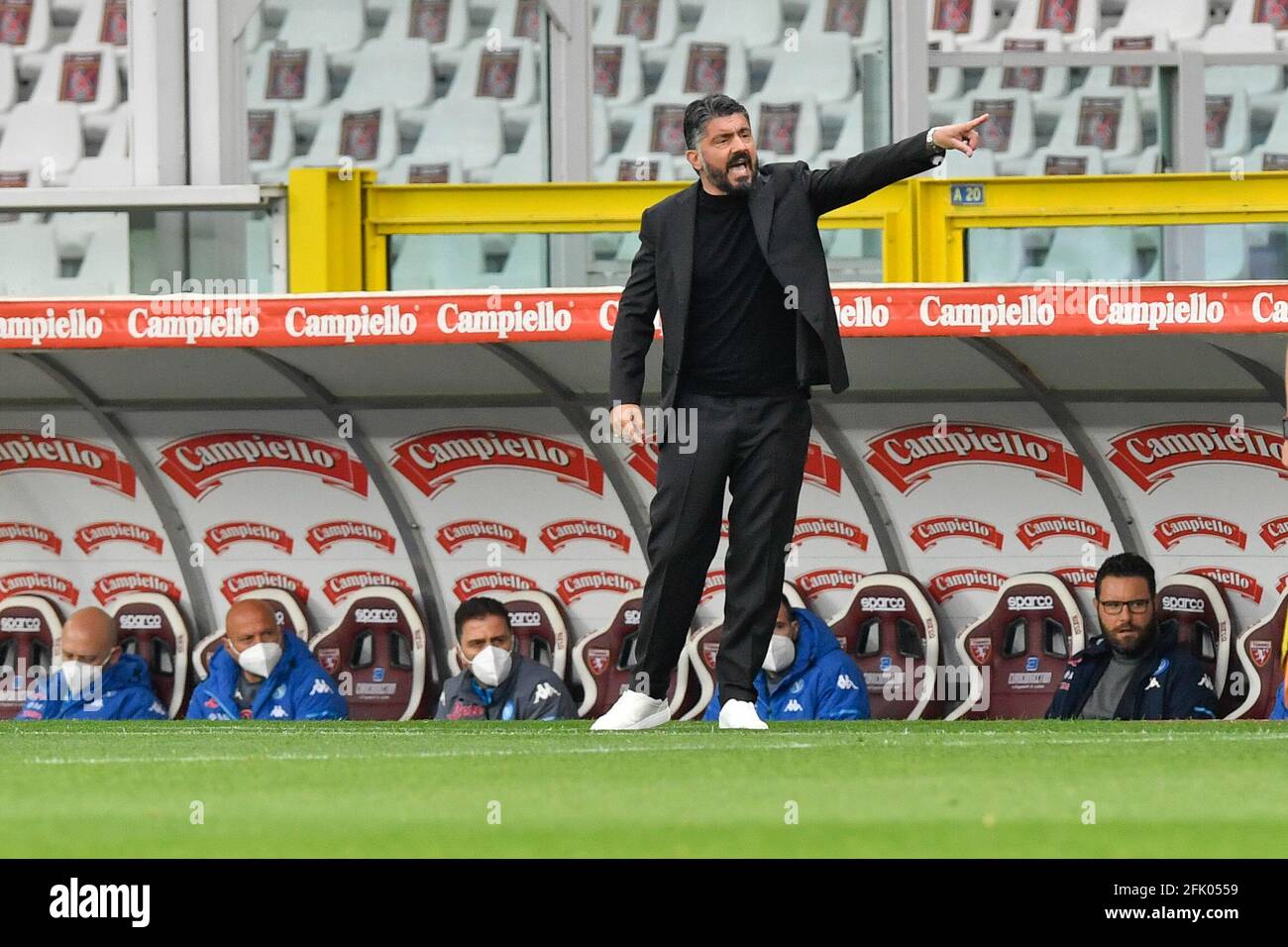 Turin, Italien. April 2021. Der Manager des SSC Napoli Gennaro Gattuso sah während der Seria EIN Spiel zwischen dem FC Turin und dem SSC Napoli im Stadio Grande Torino in Turin, Italien. (Foto: Gonzales Photo/Alamy Live News Stockfoto