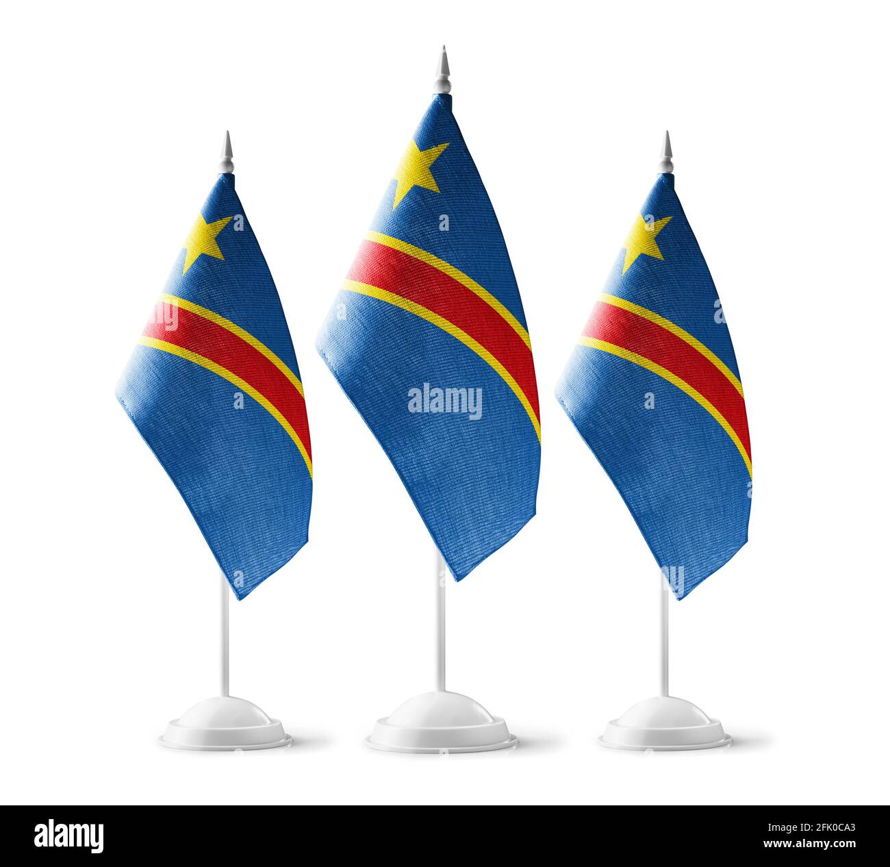 Kleine Nationalflaggen der Demokratischen Republik Kongo Auf weißem Hintergrund Stockfoto