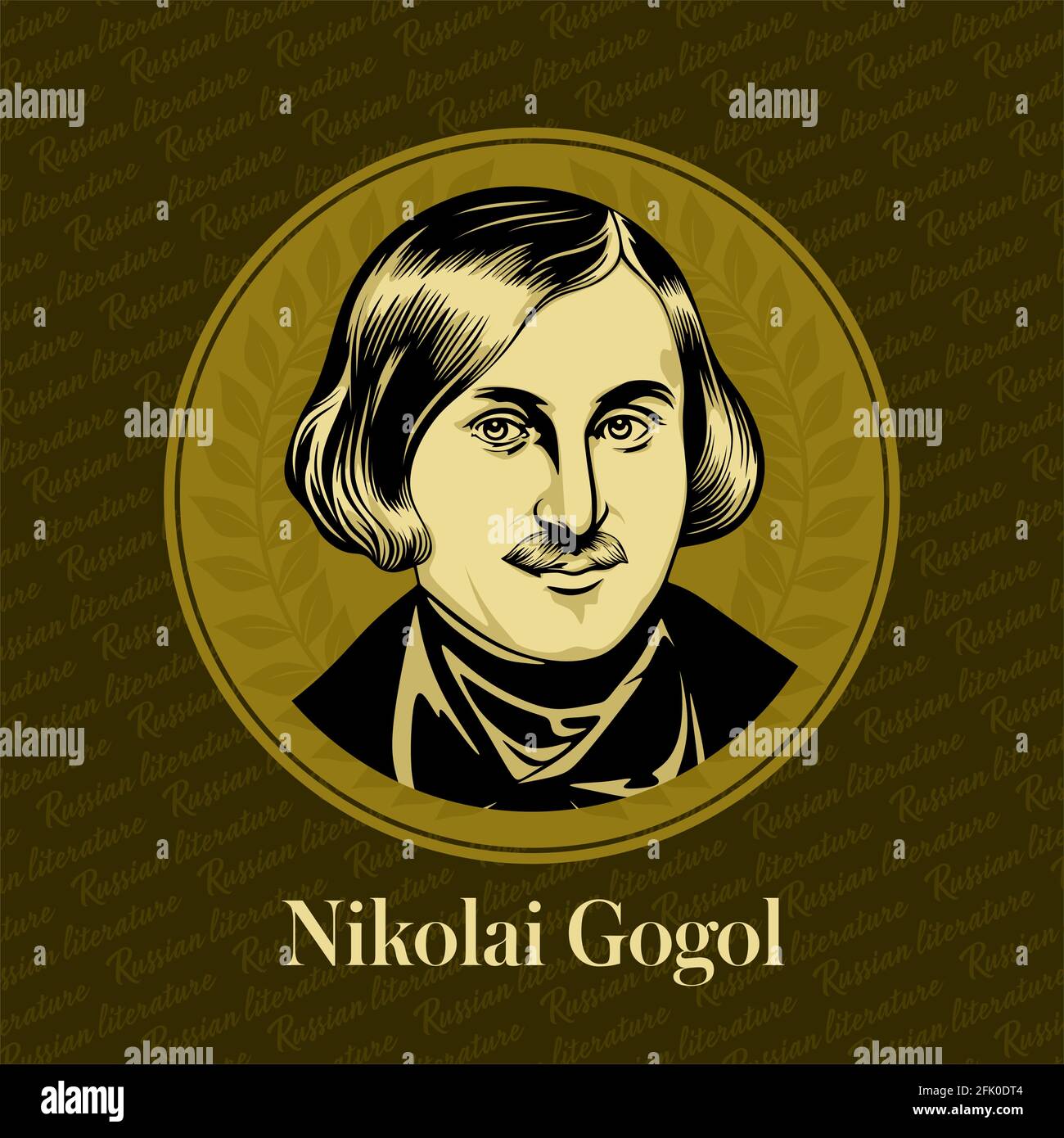 Vektorportrait eines russischen Schriftstellers. Nikolai Wassiljewitsch Gogol (1809-1852) war ein russischer Schriftsteller, Autor von Kurzgeschichten und Dramatiker des Ukrainischen Stock Vektor