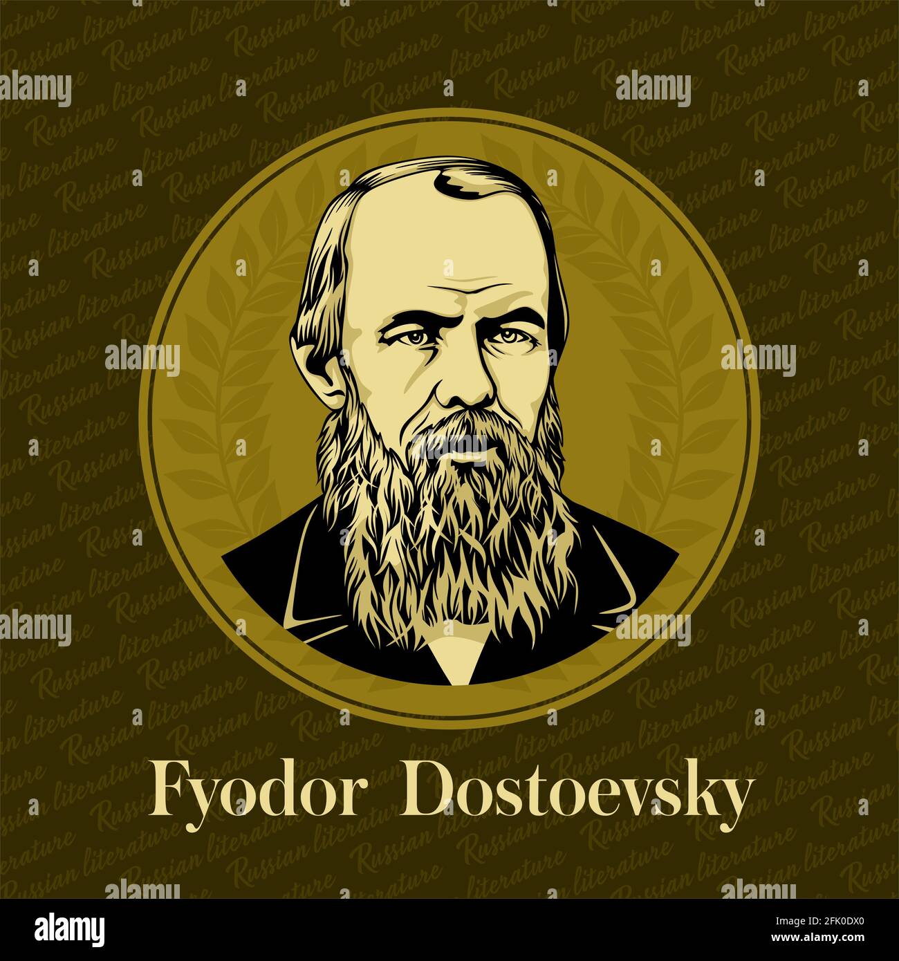Fjodor Michailowitsch Dostojewski (1821-1881) war ein russischer Schriftsteller, Philosoph, Kurzgeschichtenautor, Essayist und Journalist. Stock Vektor