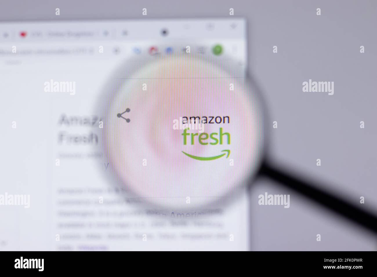 New York, USA - 26. April 2021: Amazon Fresh Logo close-up auf Website-Seite, illustrative Editorial Stockfoto