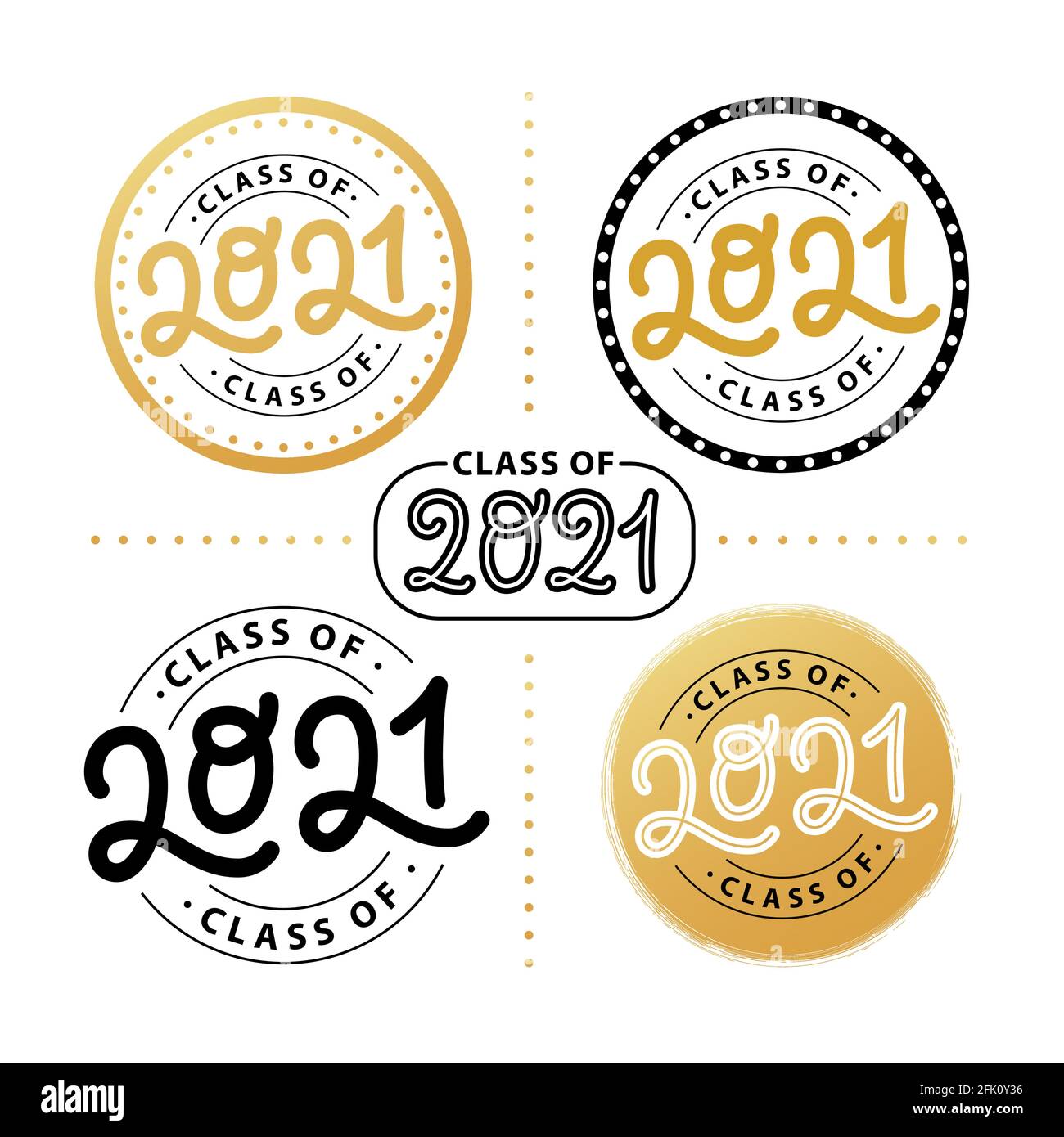 Graduate 2021-Set. Klasse 2021. Schriftzug Logo Stempel. Jahrbuch „Design für Absolventen“. Vektorgrafik. Stock Vektor