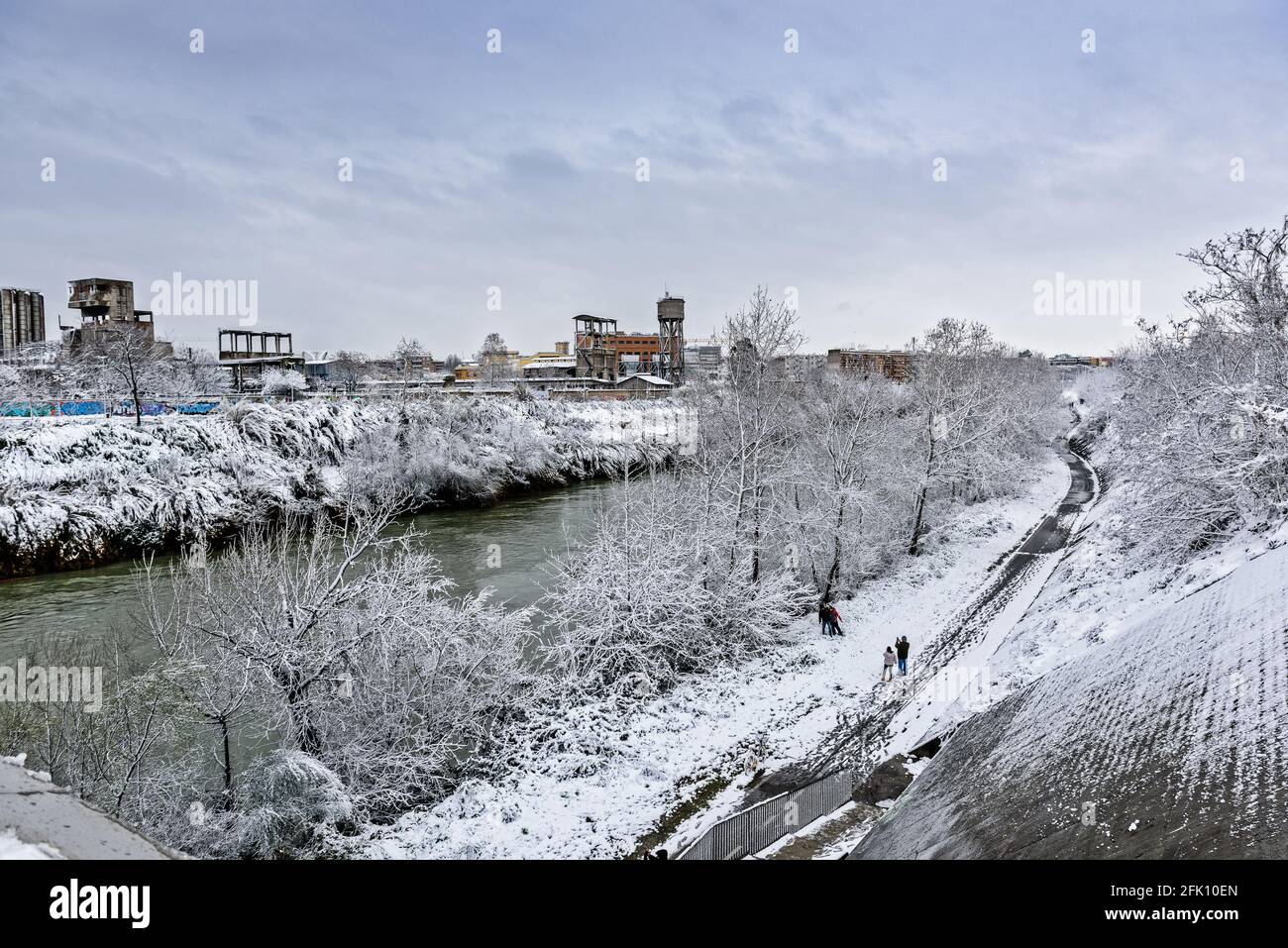 Lungo Tevere Gazometro im Winter, Tiber, Rom, Latium, Italien, Europa Stockfoto