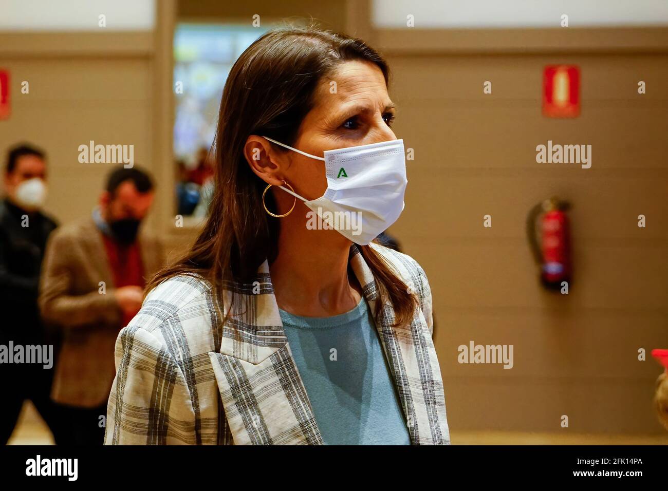 Malaga, Spanien. April 2021. Sportdelegierter der Regionalregierung von Andalusien, Mercedes Garcia Paine gesehen während der Präsentation der EHF European Cup Finalspiele im Parador de Malaga Golf Club.Rincon FERTILIDAD Malaga ist das erste andalusische Team, das das Finale eines europäischen Handballwettbewerbs erreicht hat. Das erste Spiel gegen RK Lokomotiv Zagreb wird am 1. Mai in Malaga ausgetragen. Das zweite Spiel findet am 9. Mai in Zagreb statt. Kredit: SOPA Images Limited/Alamy Live Nachrichten Stockfoto