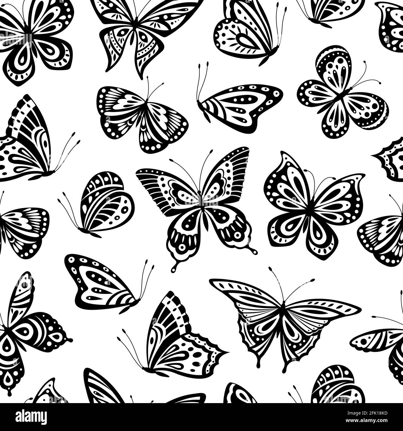 Schmetterlingsmuster. Romantische fliegende Schmetterling nahtlose Textur. Abstrakt schöne Frühlingstapete. Textil- oder Innenvektorhintergrund Stock Vektor