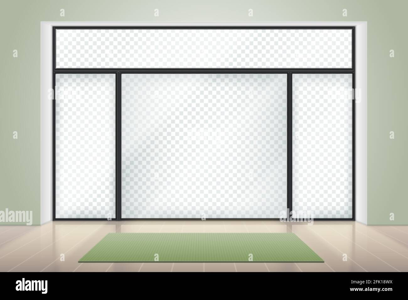 Raum für Meditation oder Yoga. Großer Flügelrahmen aus Glas mit transparentem Hintergrund. Realistische Entspannung Studio Vektor Illustration Stock Vektor