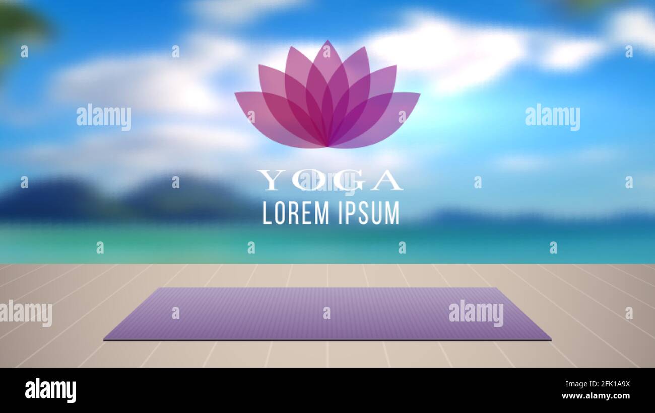 Yoga-Hintergrund. Meditations-Entspannungsort mit Teppich auf Holzboden. Komfortabler Ort zum Ausruhen und Neuladen der Vektorgrafik Stock Vektor